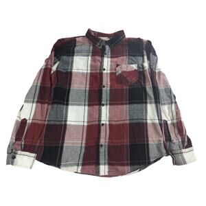 Levi’s Mens XL Plaid Flannel Shirt Red Gray Black Cotton Button Front Pocket